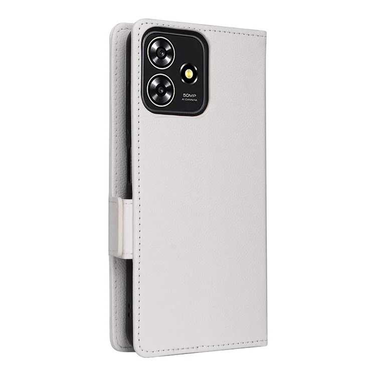 Для ZTE Blade A73 4G / Blade V50 Smart / Blade V50 Desig 4G / Axon 50 Lite, чехол с текстурой личи из искусственной кожи, бумажник для телефона с ремешком - белый