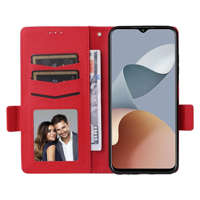 For ZTE Blade A73 4G / Blade V50 Smart / Blade V50 Desig 4G / Axon 50 Lite Case Litchi Texture PU Leather Wallet Phone Cover with Strap - Red