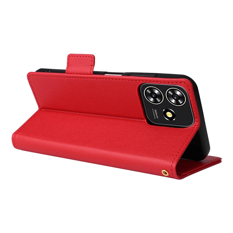 For ZTE Blade A73 4G / Blade V50 Smart / Blade V50 Desig 4G / Axon 50 Lite Case Litchi Texture PU Leather Wallet Phone Cover with Strap - Red