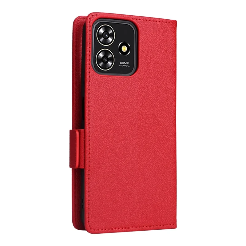 For ZTE Blade A73 4G / Blade V50 Smart / Blade V50 Desig 4G / Axon 50 Lite Case Litchi Texture PU Leather Wallet Phone Cover with Strap - Red
