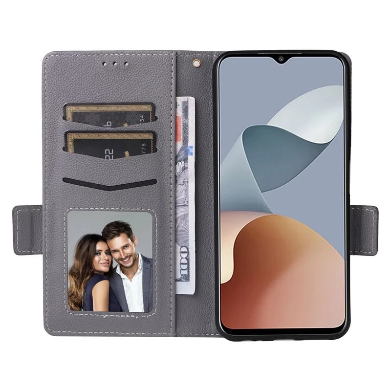 For ZTE Blade A73 4G / Blade V50 Smart / Blade V50 Desig 4G / Axon 50 Lite Case Litchi Texture PU Leather Wallet Phone Cover with Strap - Grey