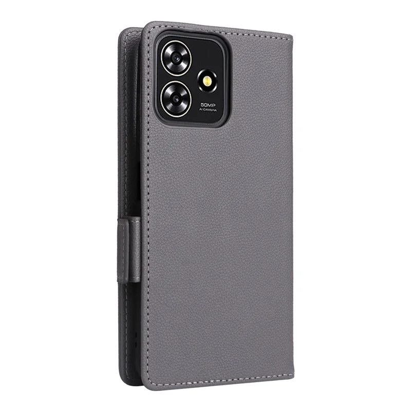 For ZTE Blade A73 4G / Blade V50 Smart / Blade V50 Desig 4G / Axon 50 Lite Case Litchi Texture PU Leather Wallet Phone Cover with Strap - Grey