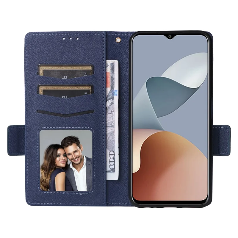 Funda para ZTE Blade A73 4G / Blade V50 Smart / Blade V50 Desig 4G / Axon 50 Lite, carcasa de cuero PU con textura de lichi, tipo billetera con correa - Azul oscuro