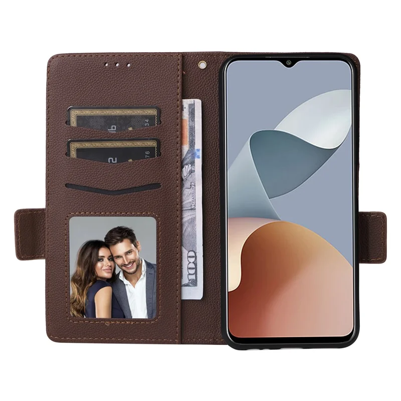 For ZTE Blade A73 4G / Blade V50 Smart / Blade V50 Desig 4G / Axon 50 Lite Case Litchi Texture PU Leather Wallet Phone Cover with Strap - Brown