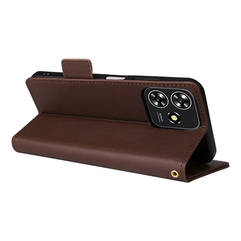 For ZTE Blade A73 4G / Blade V50 Smart / Blade V50 Desig 4G / Axon 50 Lite Case Litchi Texture PU Leather Wallet Phone Cover with Strap - Brown