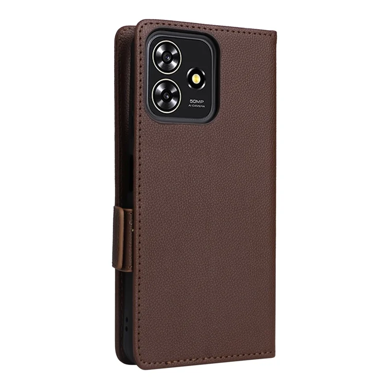 For ZTE Blade A73 4G / Blade V50 Smart / Blade V50 Desig 4G / Axon 50 Lite Case Litchi Texture PU Leather Wallet Phone Cover with Strap - Brown