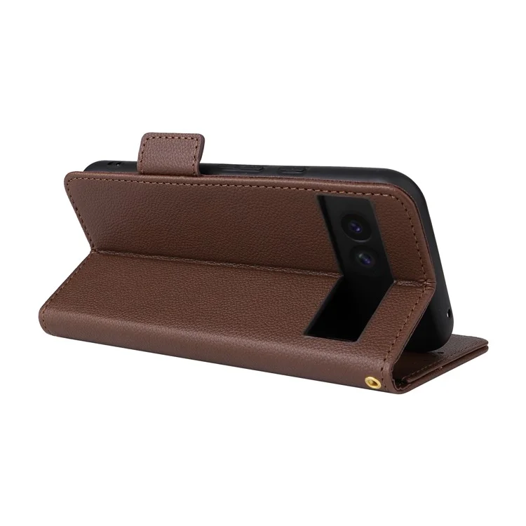 Per Google Pixel 8a Case Shockproof Wallet Phone Case Litchi Texture PU Leather Flip Cover with Strap - Marrone