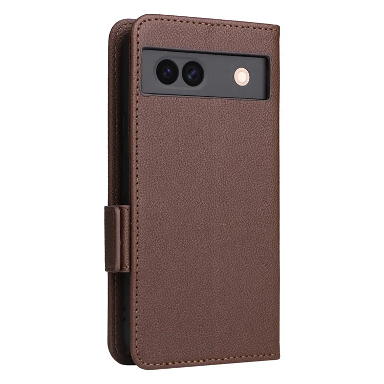 Per Google Pixel 8a Case Shockproof Wallet Phone Case Litchi Texture PU Leather Flip Cover with Strap - Marrone