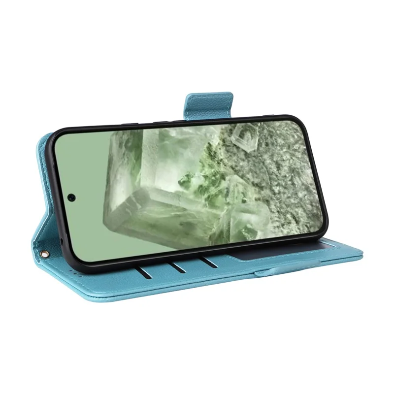 For Google Pixel 8a Case Shockproof Wallet Phone Case Litchi Texture PU Leather Flip Cover with Strap - Baby Blue