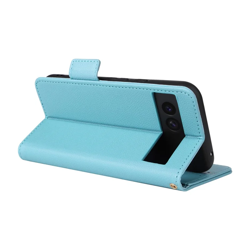 For Google Pixel 8a Case Shockproof Wallet Phone Case Litchi Texture PU Leather Flip Cover with Strap - Baby Blue