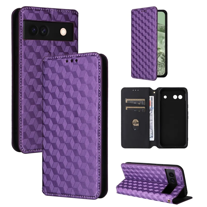 For Google Pixel 8a Cell Phone Cover PU Leather+TPU Wallet Mobile Phone Case - Purple