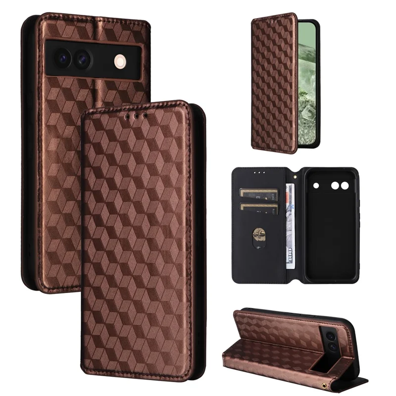 For Google Pixel 8a Cell Phone Cover PU Leather+TPU Wallet Mobile Phone Case - Brown