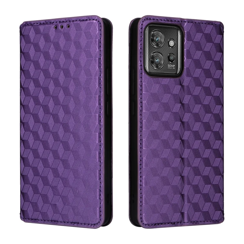 For Motorola ThinkPhone 5G Case Rhombus Imprinted PU Leather Wallet Phone Cover - Purple