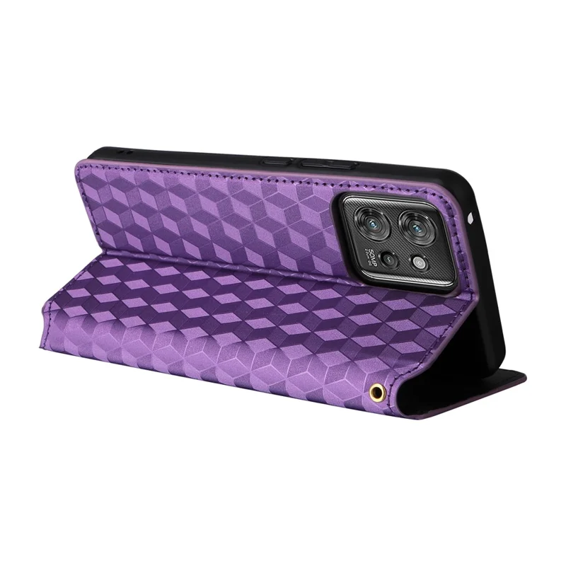 For Motorola ThinkPhone 5G Case Rhombus Imprinted PU Leather Wallet Phone Cover - Purple