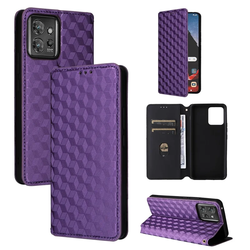 For Motorola ThinkPhone 5G Case Rhombus Imprinted PU Leather Wallet Phone Cover - Purple