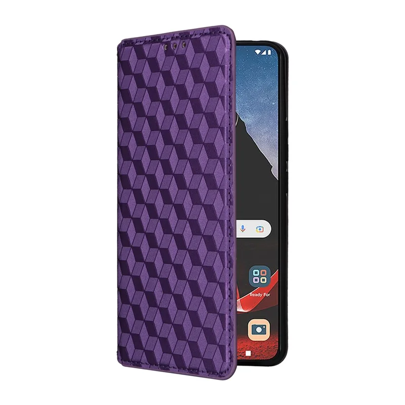 For Motorola ThinkPhone 5G Case Rhombus Imprinted PU Leather Wallet Phone Cover - Purple