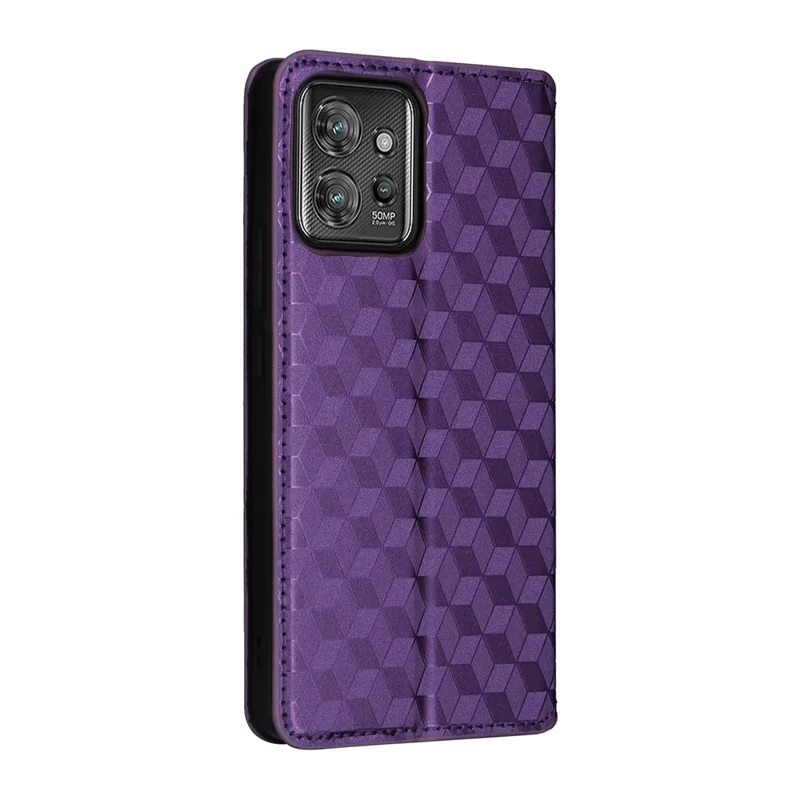For Motorola ThinkPhone 5G Case Rhombus Imprinted PU Leather Wallet Phone Cover - Purple
