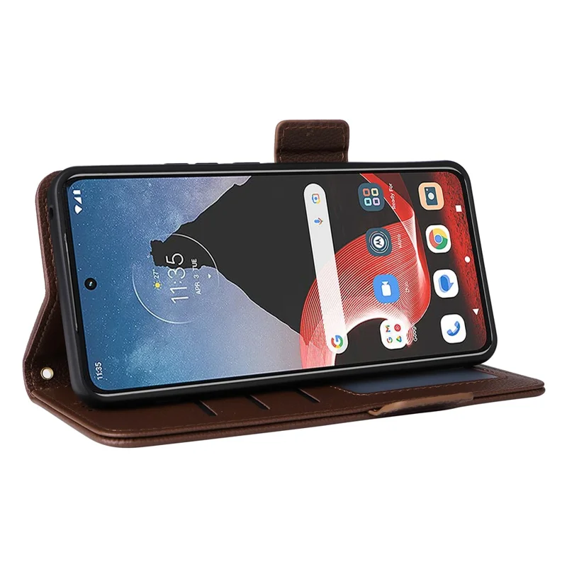 For Motorola ThinkPhone 5G Wallet Phone Case Litchi Texture PU Leather Flip Cover with Strap - Brown