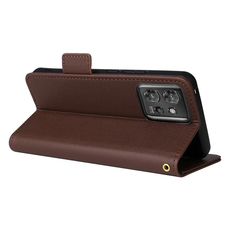 For Motorola ThinkPhone 5G Wallet Phone Case Litchi Texture PU Leather Flip Cover with Strap - Brown