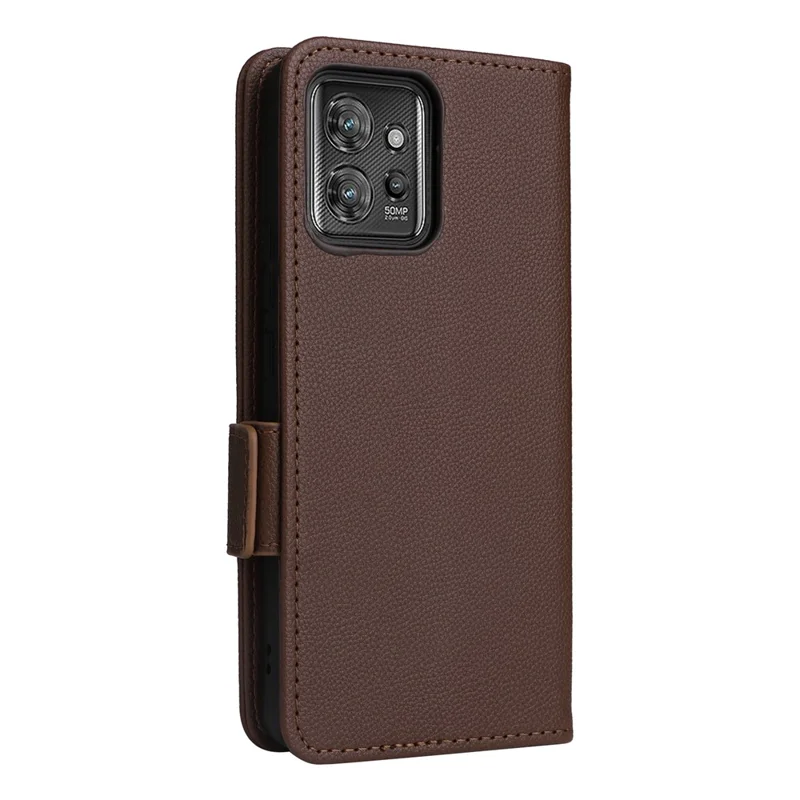 For Motorola ThinkPhone 5G Wallet Phone Case Litchi Texture PU Leather Flip Cover with Strap - Brown