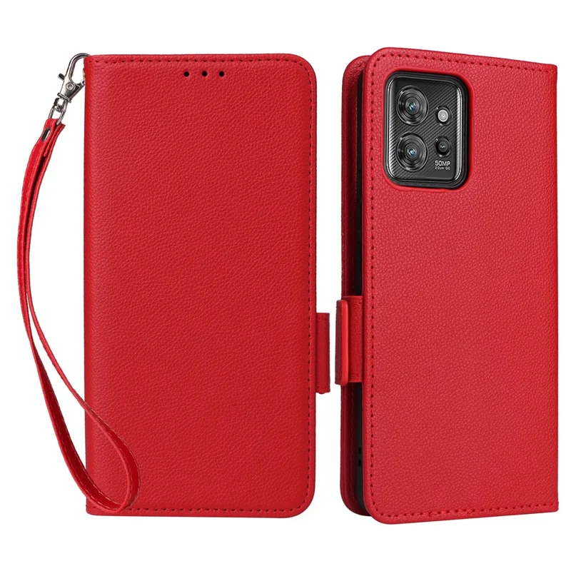 For Motorola ThinkPhone 5G Wallet Phone Case Litchi Texture PU Leather Flip Cover with Strap - Red