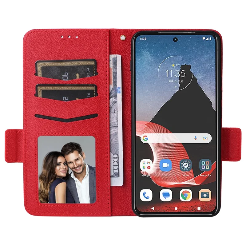 For Motorola ThinkPhone 5G Wallet Phone Case Litchi Texture PU Leather Flip Cover with Strap - Red