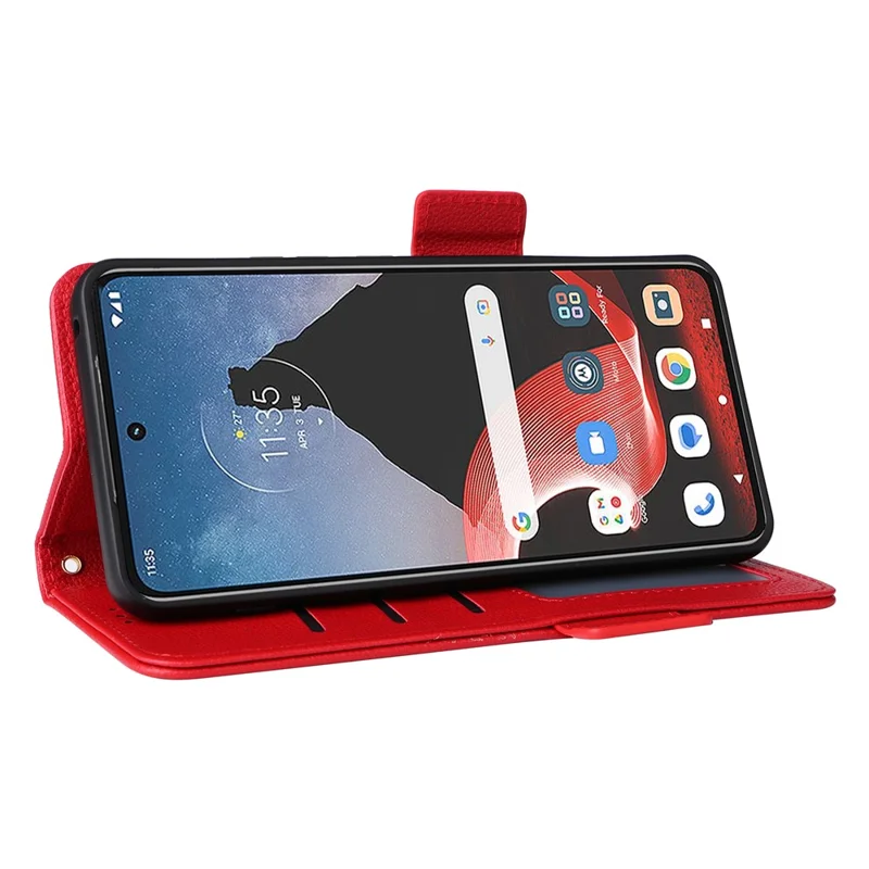 For Motorola ThinkPhone 5G Wallet Phone Case Litchi Texture PU Leather Flip Cover with Strap - Red