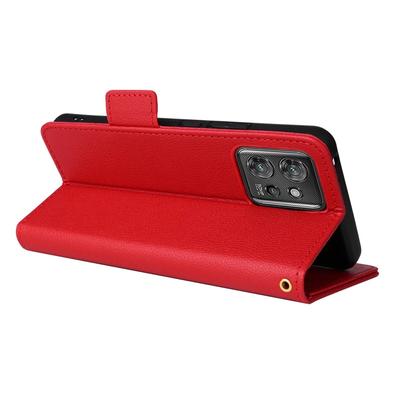 For Motorola ThinkPhone 5G Wallet Phone Case Litchi Texture PU Leather Flip Cover with Strap - Red