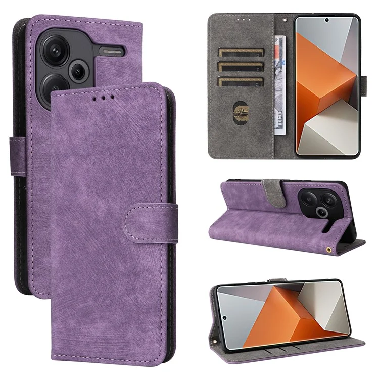 For Xiaomi Redmi Note 13 Pro+ 5G Wallet Phone Case RFID Blocking PU Leather Flip Phone Cover with Strap - Purple
