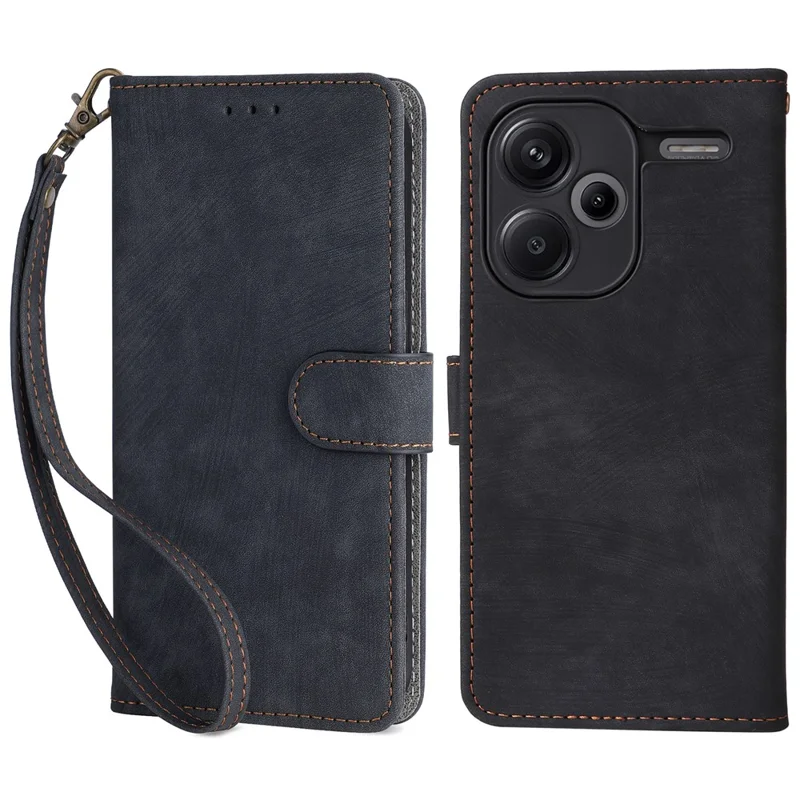 For Xiaomi Redmi Note 13 Pro+ 5G Wallet Phone Case RFID Blocking PU Leather Flip Phone Cover with Strap - Black