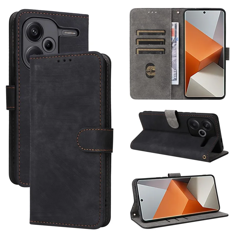 For Xiaomi Redmi Note 13 Pro+ 5G Wallet Phone Case RFID Blocking PU Leather Flip Phone Cover with Strap - Black