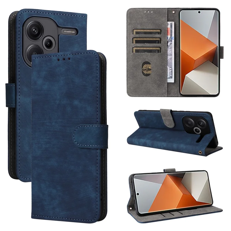 For Xiaomi Redmi Note 13 Pro+ 5G Wallet Phone Case RFID Blocking PU Leather Flip Phone Cover with Strap - Blue