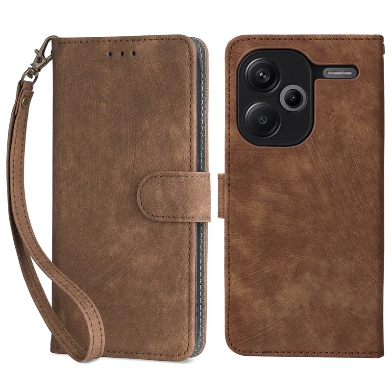 For Xiaomi Redmi Note 13 Pro+ 5G Wallet Phone Case RFID Blocking PU Leather Flip Phone Cover with Strap - Brown