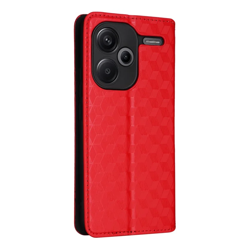 For Xiaomi Redmi Note 13 Pro+ 5G Case Rhombus Imprinted PU Leather Cover with Wallet - Red