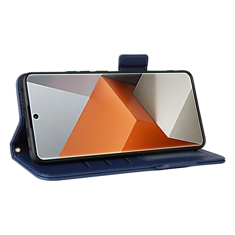 Para Xiaomi Redmi Note 13 Pro+ 5G Case Litchi Texture PU Leather Wallet Phone Protector with Strap - Dark Blue