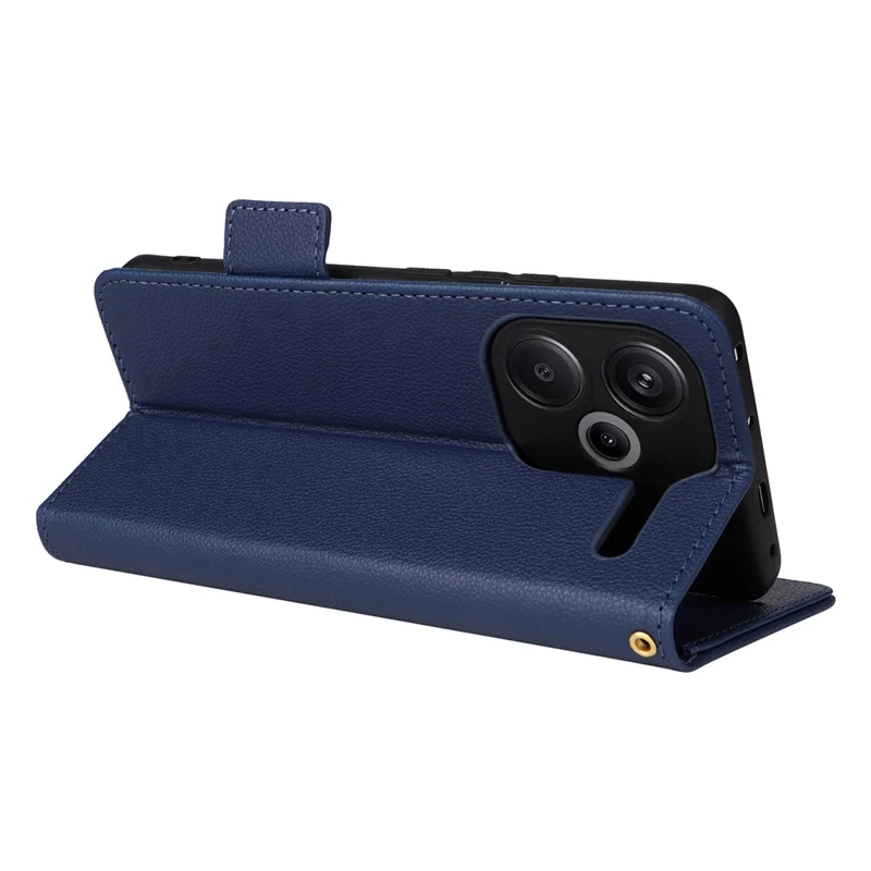 Para Xiaomi Redmi Note 13 Pro+ 5G Case Litchi Texture PU Leather Wallet Phone Protector with Strap - Dark Blue