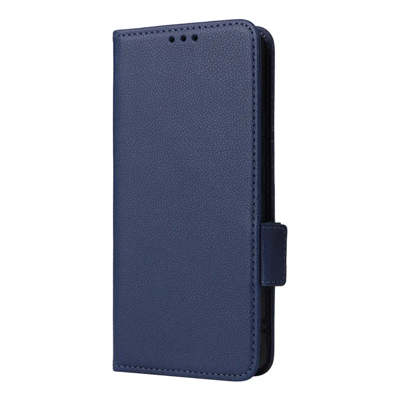 Para Xiaomi Redmi Note 13 Pro+ 5G Case Litchi Texture PU Leather Wallet Phone Protector with Strap - Dark Blue