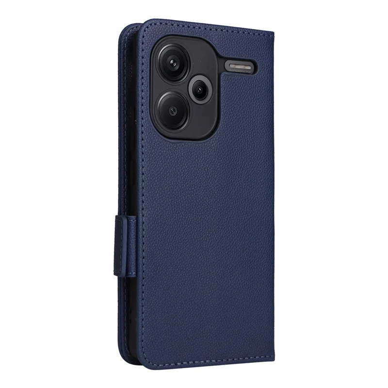 Para Xiaomi Redmi Note 13 Pro+ 5G Case Litchi Texture PU Leather Wallet Phone Protector with Strap - Dark Blue
