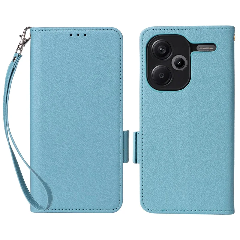 For Xiaomi Redmi Note 13 Pro+ 5G Case Litchi Texture PU Leather Wallet Phone Protector with Strap - Baby Blue