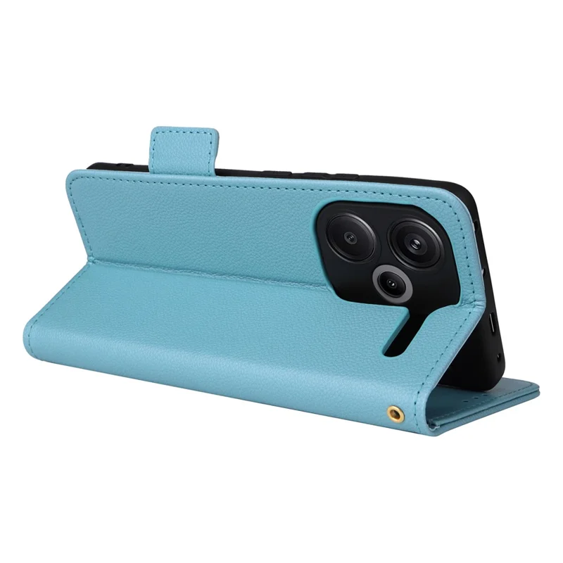 For Xiaomi Redmi Note 13 Pro+ 5G Case Litchi Texture PU Leather Wallet Phone Protector with Strap - Baby Blue