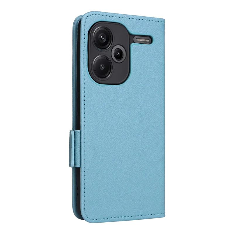 For Xiaomi Redmi Note 13 Pro+ 5G Case Litchi Texture PU Leather Wallet Phone Protector with Strap - Baby Blue