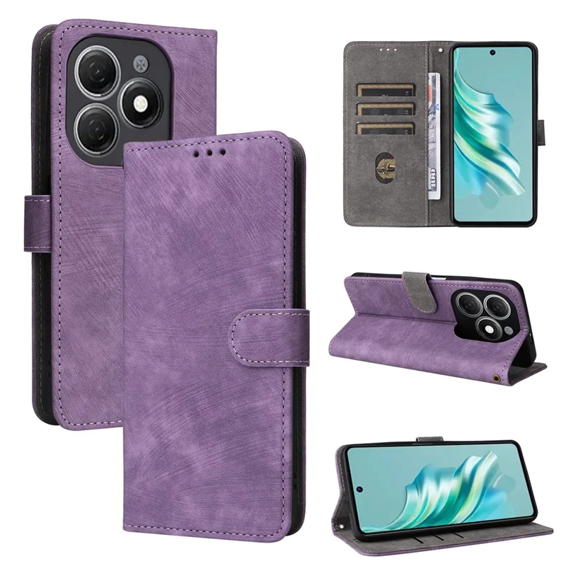 For TECNO Spark 20 KJ5 / Infinix Smart 8 Plus X6526 Case RFID Blocking PU Leather Wallet Phone Cover with Strap - Purple