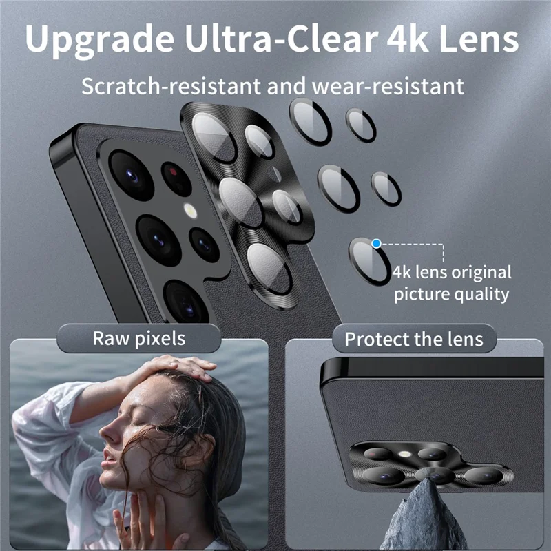 For Samsung Galaxy S22 Ultra 5G Magnetic Case Texture Leather Camera Protection Phone Cover - Black