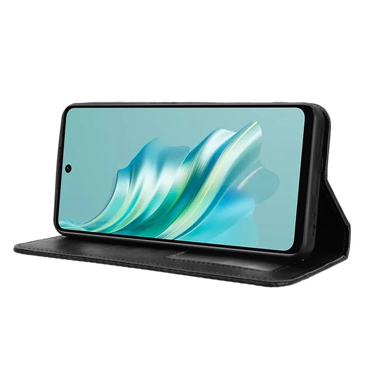 For TECNO Spark 20 KJ5 / Infinix Smart 8 Plus X6526 Cell Phone Case Imprint Retro PU Leather Stand Wallet Cover - Black