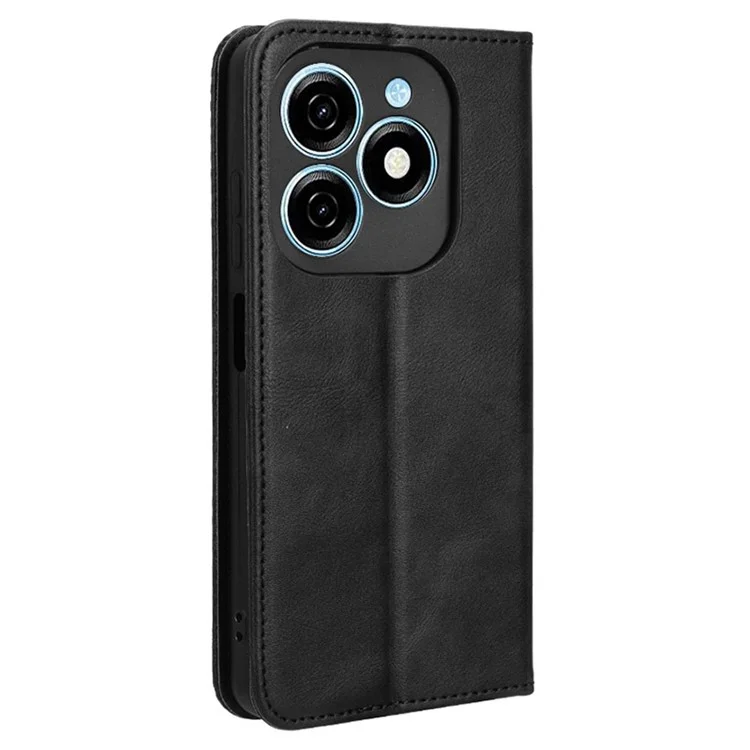 For TECNO Spark 20 KJ5 / Infinix Smart 8 Plus X6526 Cell Phone Case Imprint Retro PU Leather Stand Wallet Cover - Black