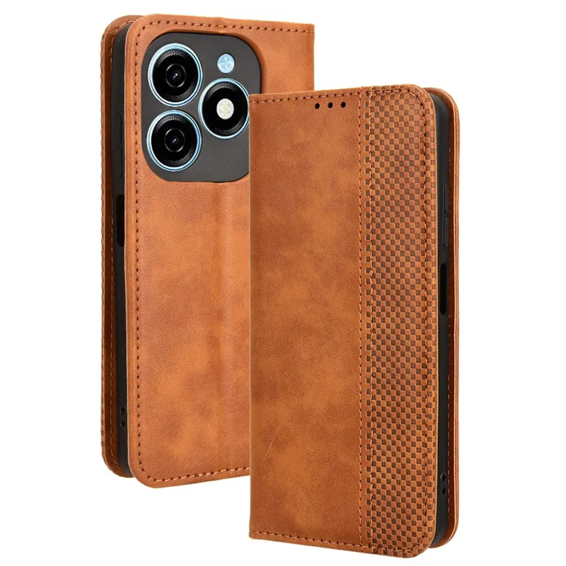 For TECNO Spark 20 KJ5 / Infinix Smart 8 Plus X6526 Cell Phone Case Imprint Retro PU Leather Stand Wallet Cover - Brown