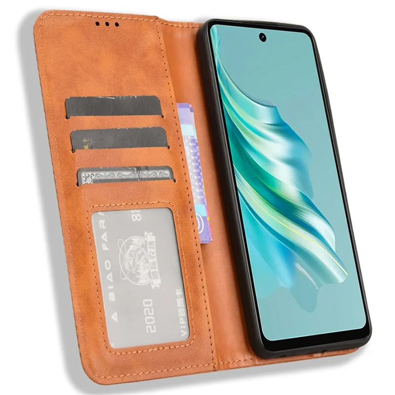 For TECNO Spark 20 KJ5 / Infinix Smart 8 Plus X6526 Cell Phone Case Imprint Retro PU Leather Stand Wallet Cover - Brown