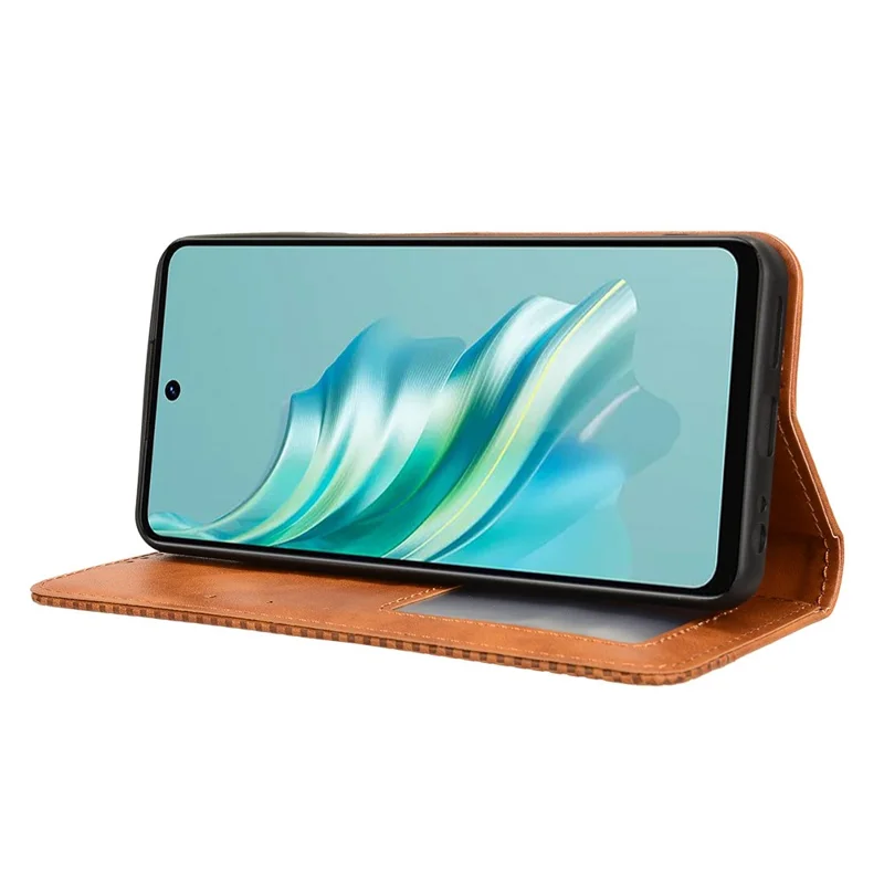 For TECNO Spark 20 KJ5 / Infinix Smart 8 Plus X6526 Cell Phone Case Imprint Retro PU Leather Stand Wallet Cover - Brown