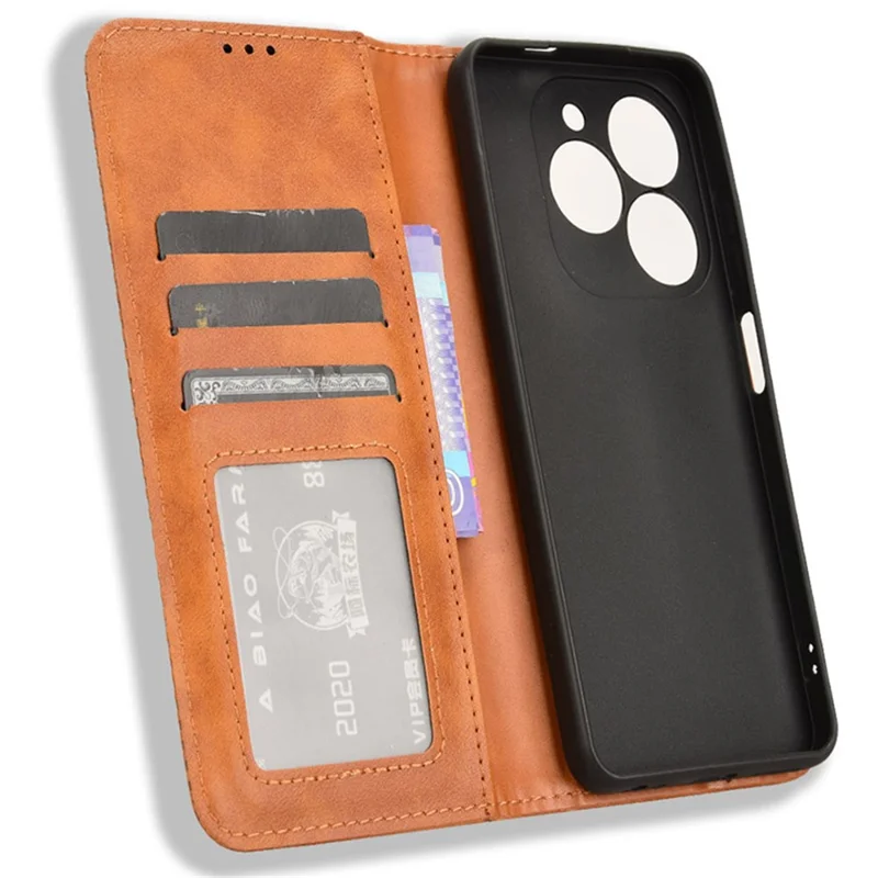 For TECNO Spark 20 KJ5 / Infinix Smart 8 Plus X6526 Cell Phone Case Imprint Retro PU Leather Stand Wallet Cover - Brown