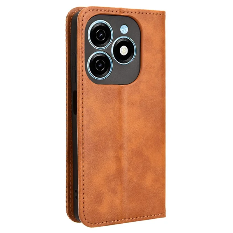 For TECNO Spark 20 KJ5 / Infinix Smart 8 Plus X6526 Cell Phone Case Imprint Retro PU Leather Stand Wallet Cover - Brown